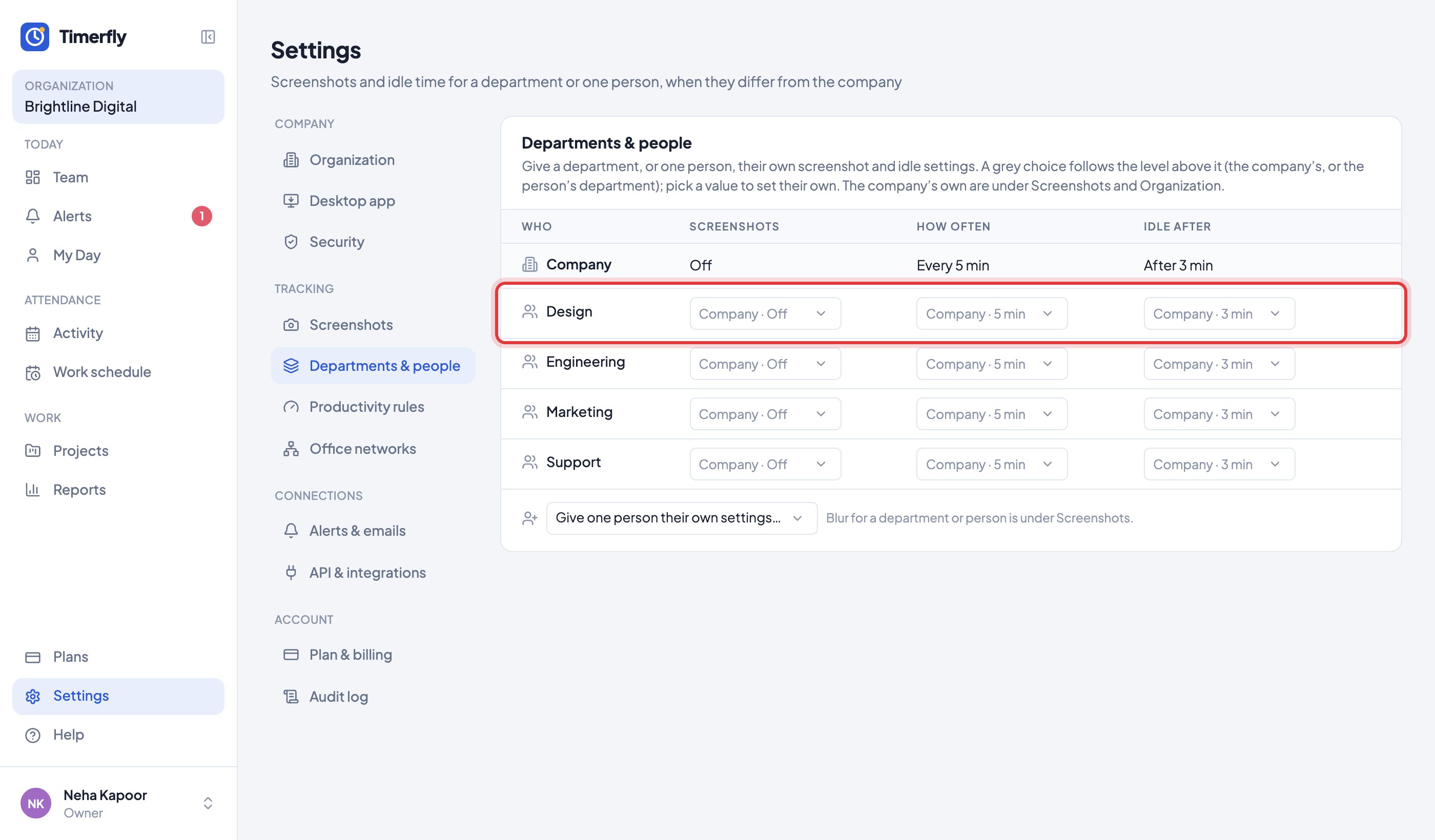 Settings → Departments & people